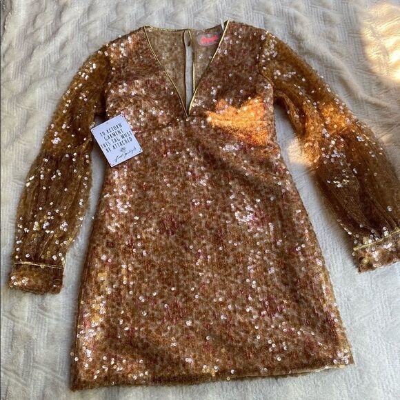 Free People Stars Align Gold Sequin Mini Dress - Picture 3 of 6